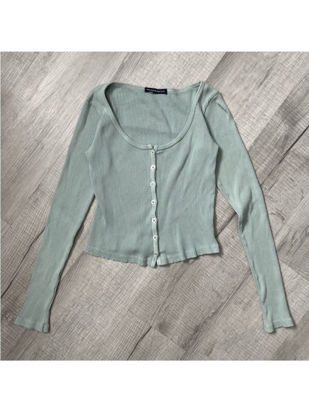 Brandy Melville Light Sage Ribbed Button-Front Top
